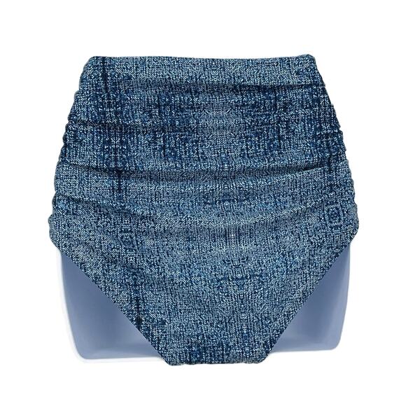 Gathered High Waisted Bikini Bottoms in Denim Print Size XS - Picture 2 of 5